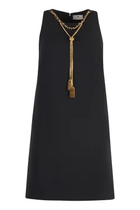 ELISABETTA FRANCHI Chic Long Black Dress with Chain Detail for Women