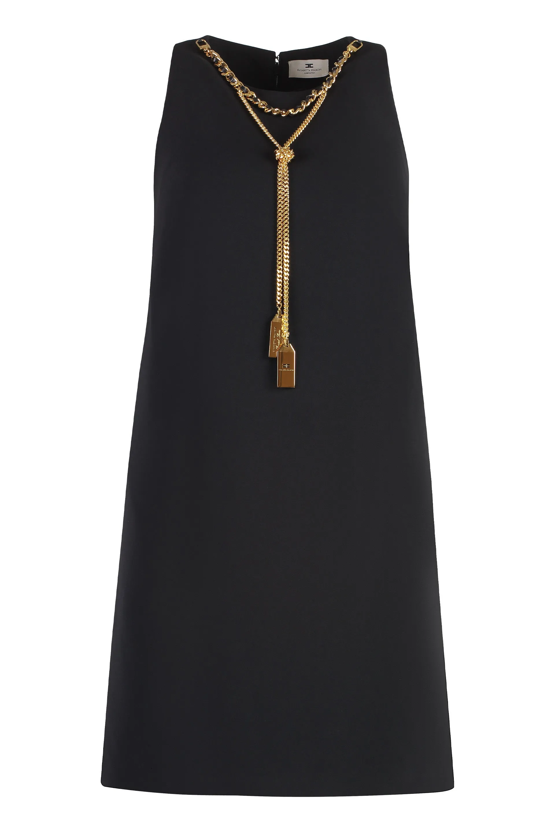 ELISABETTA FRANCHI Chic Long Black Dress with Chain Detail for Women