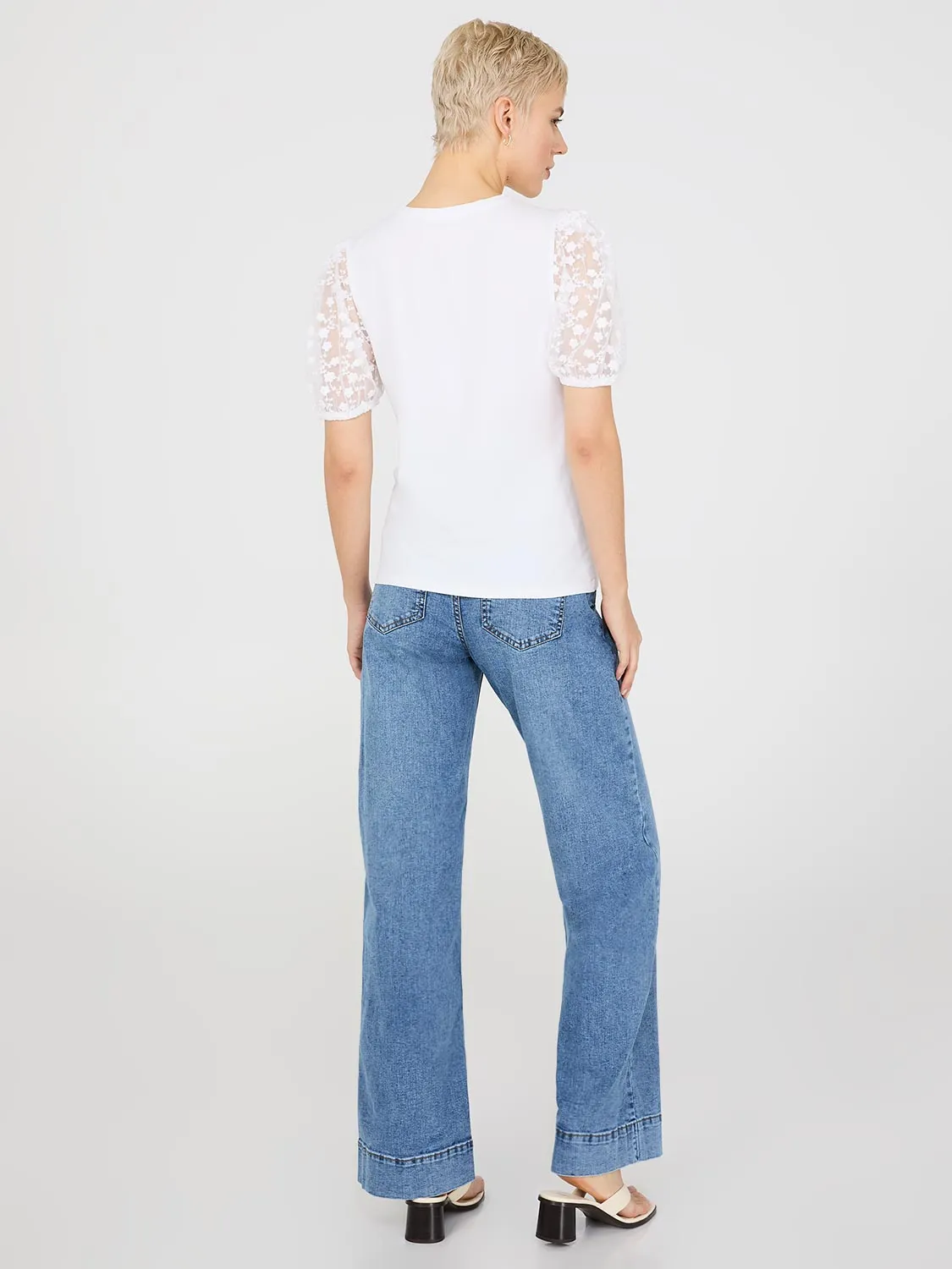 Embroidered Mesh Sleeve T-Shirt