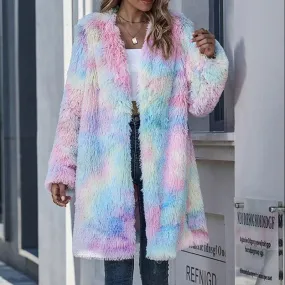 Faux Fur Tie-Dye Coat