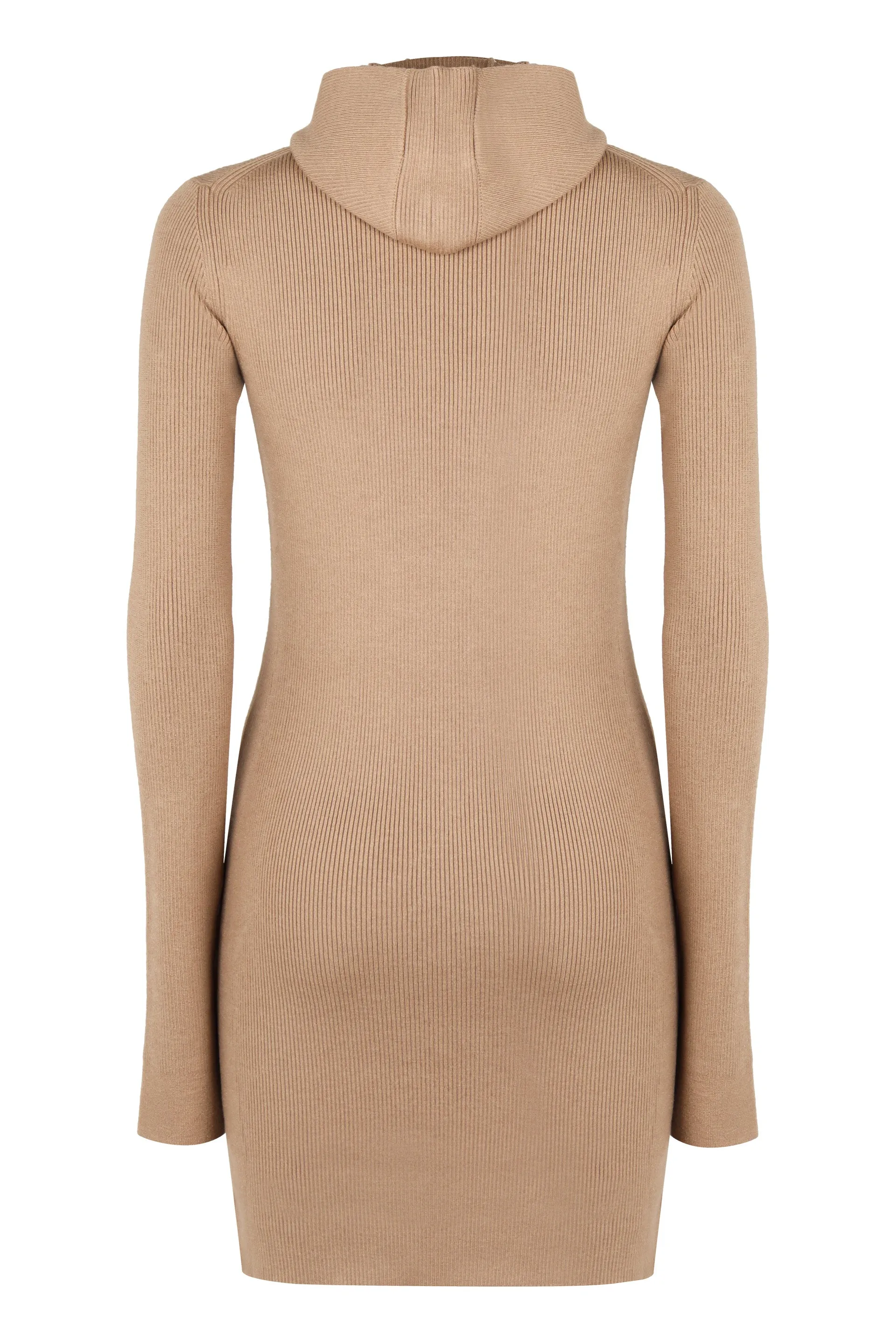 FENDI Hooded Knit Dress with Slit Cuffs