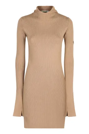 FENDI Hooded Knit Dress with Slit Cuffs