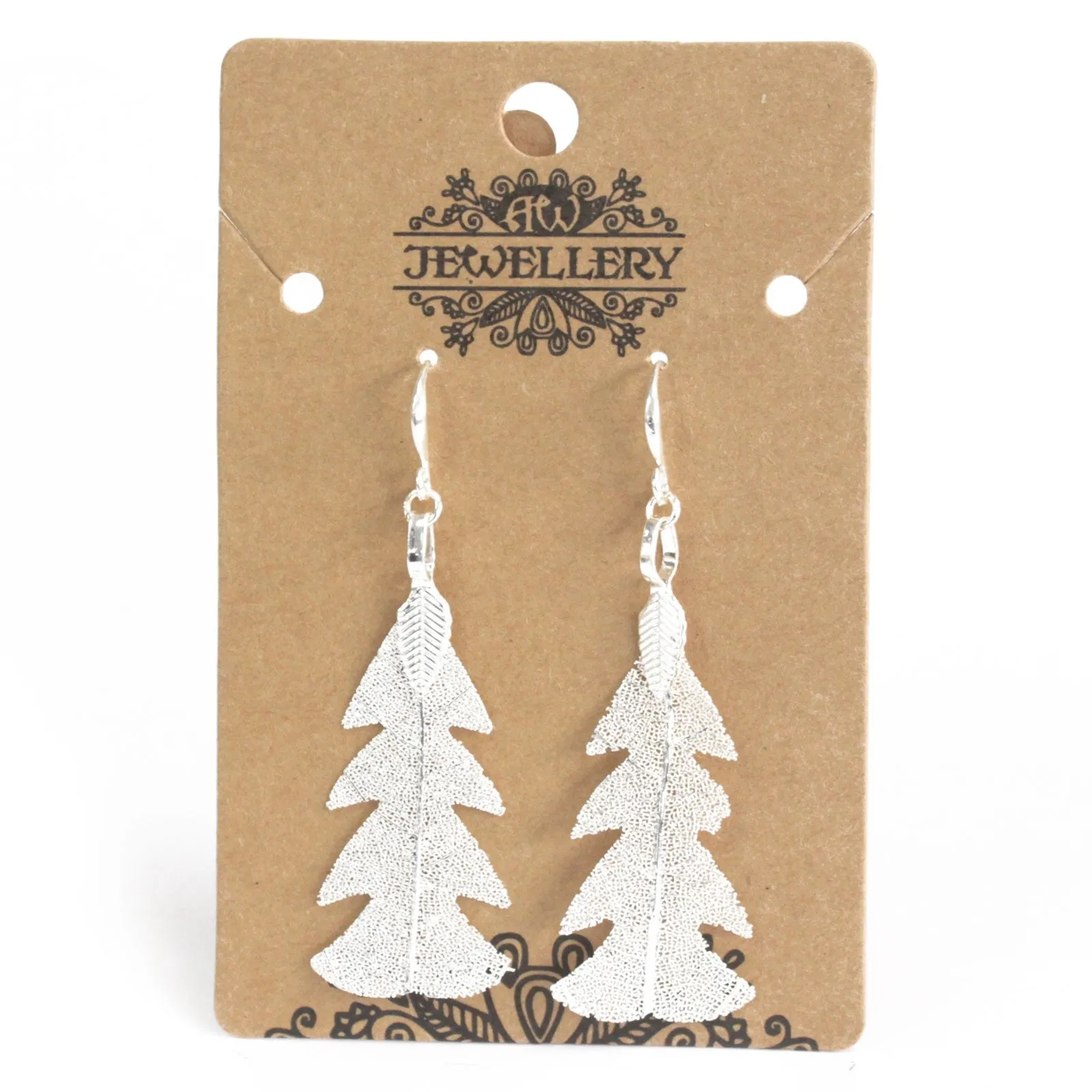 Festive Fir Leaf Earrings - Silver