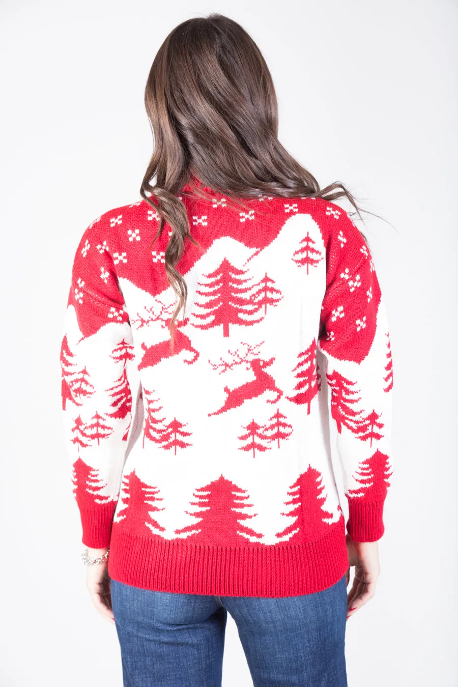 Festive turtleneck sweater with reindeer pattern wholesale