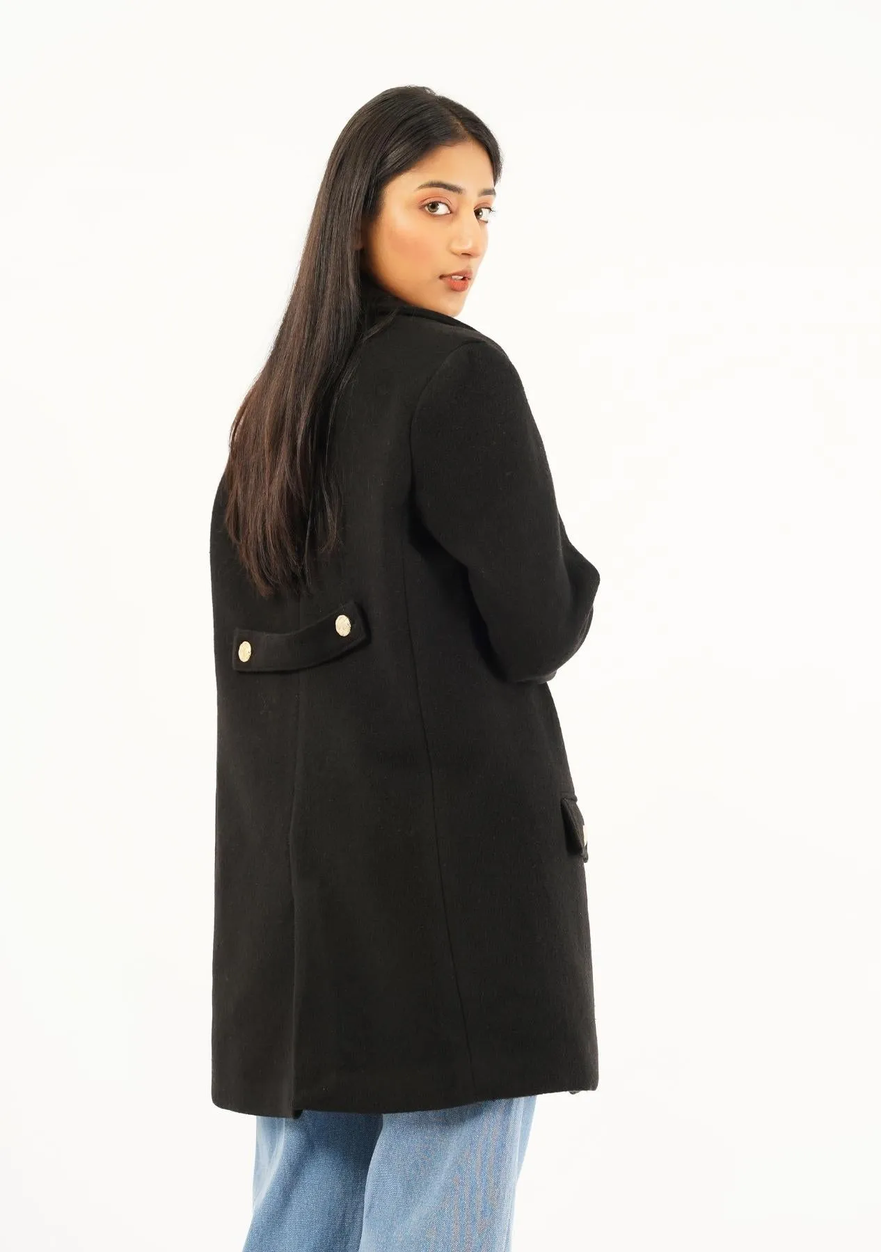 Fitted Wool Coat - black