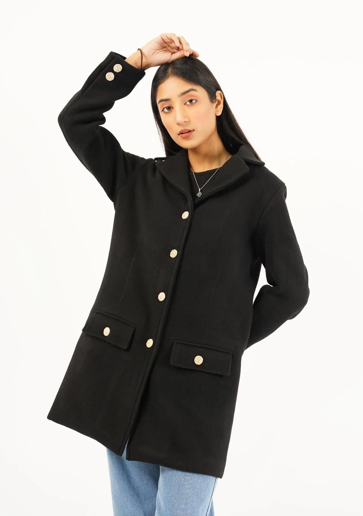 Fitted Wool Coat - black