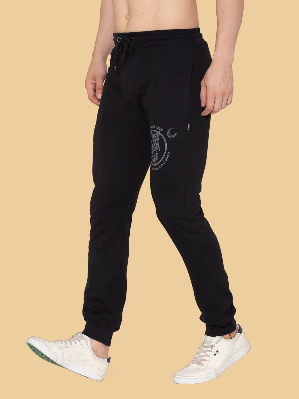 Flawless Men Black Wolf Joggers | WOLF-BLK-JOGR