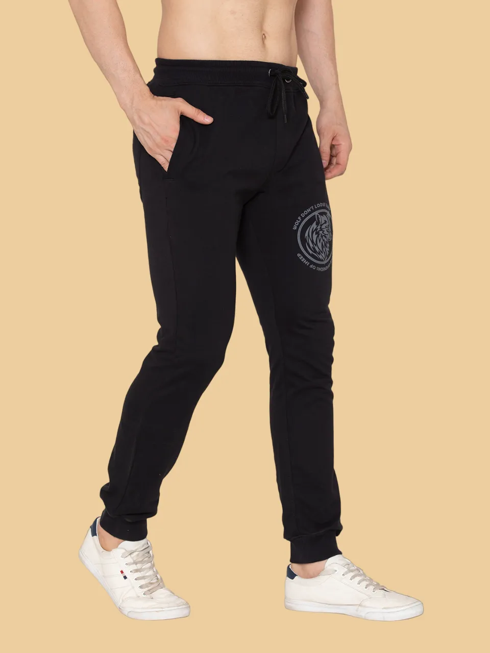 Flawless Men Black Wolf Joggers | WOLF-BLK-JOGR