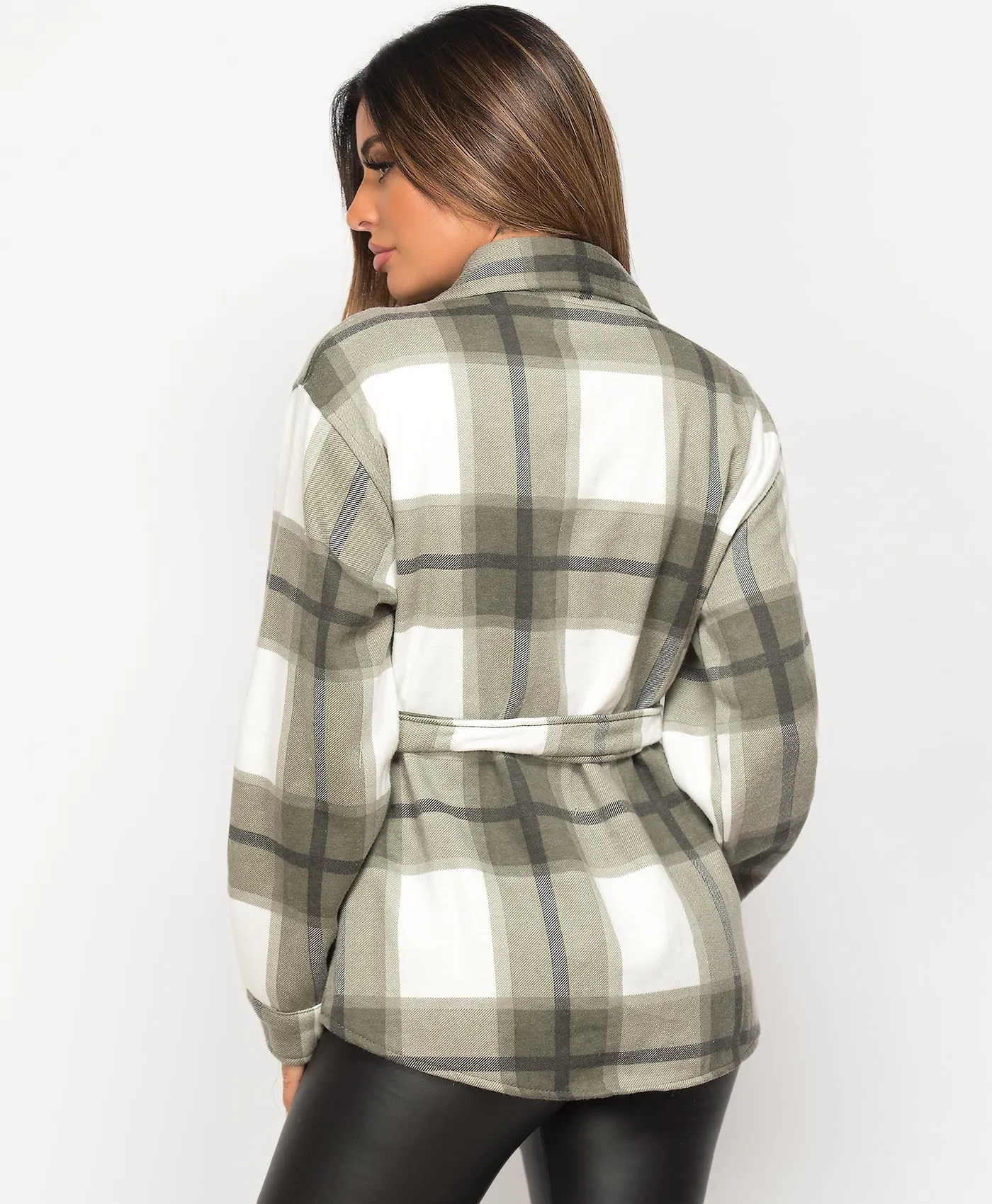 Fleece Oversized Belted Check Shirt Shacket