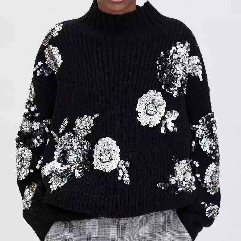 Flower Sequins Pullover