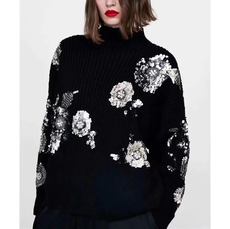 Flower Sequins Pullover