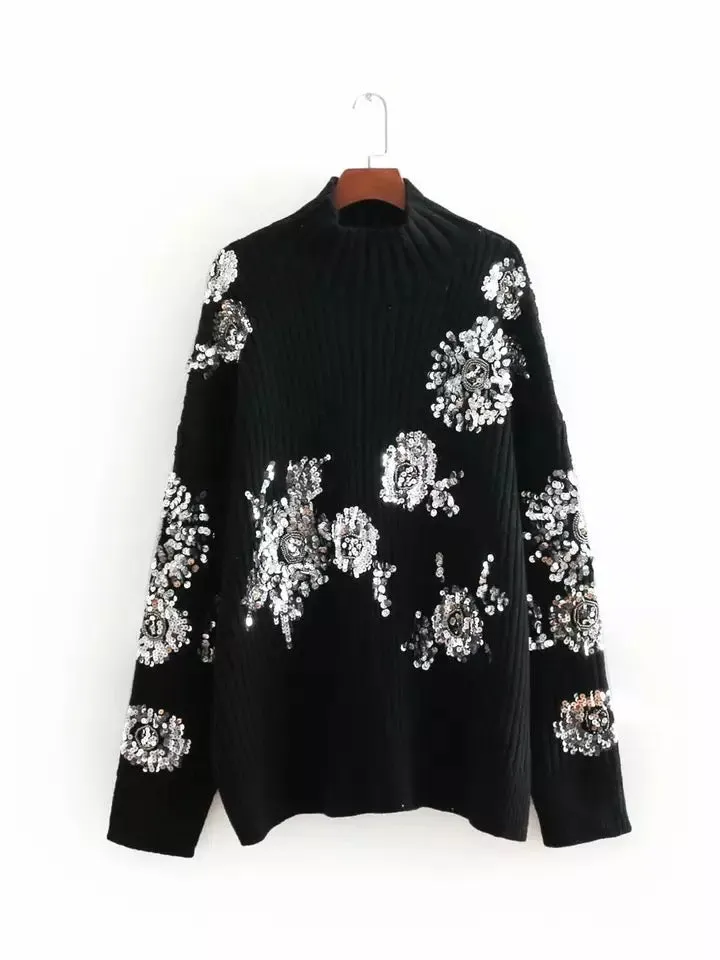 Flower Sequins Pullover