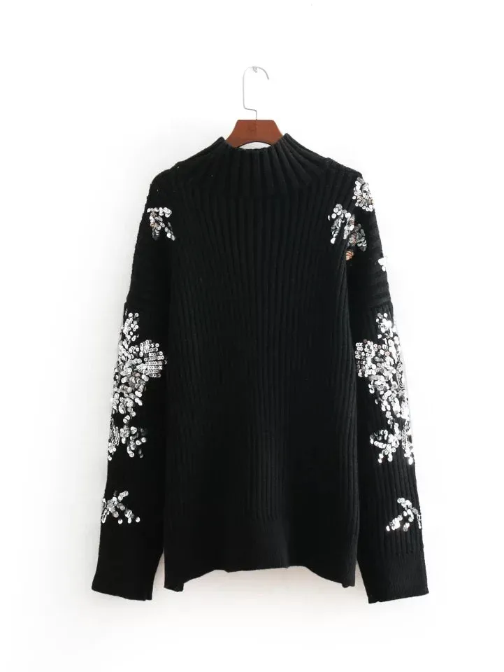 Flower Sequins Pullover