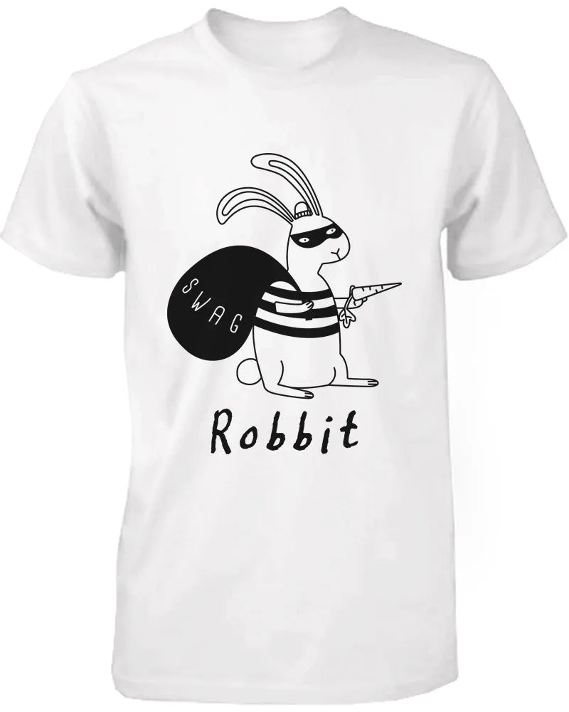 Funny Graphic Tees - Robbit with Swag Bag Women's White Cotton T-shirt