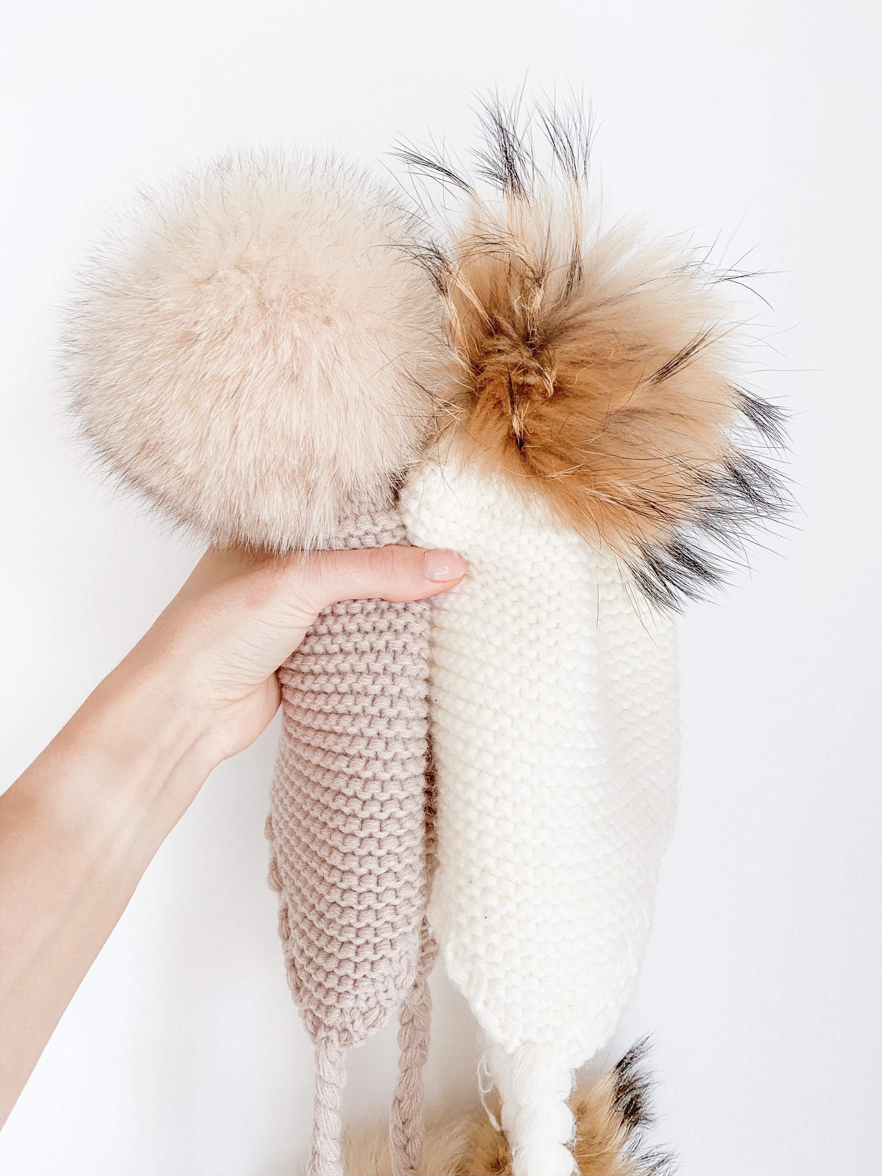 Furry Pom Pom Hat - White