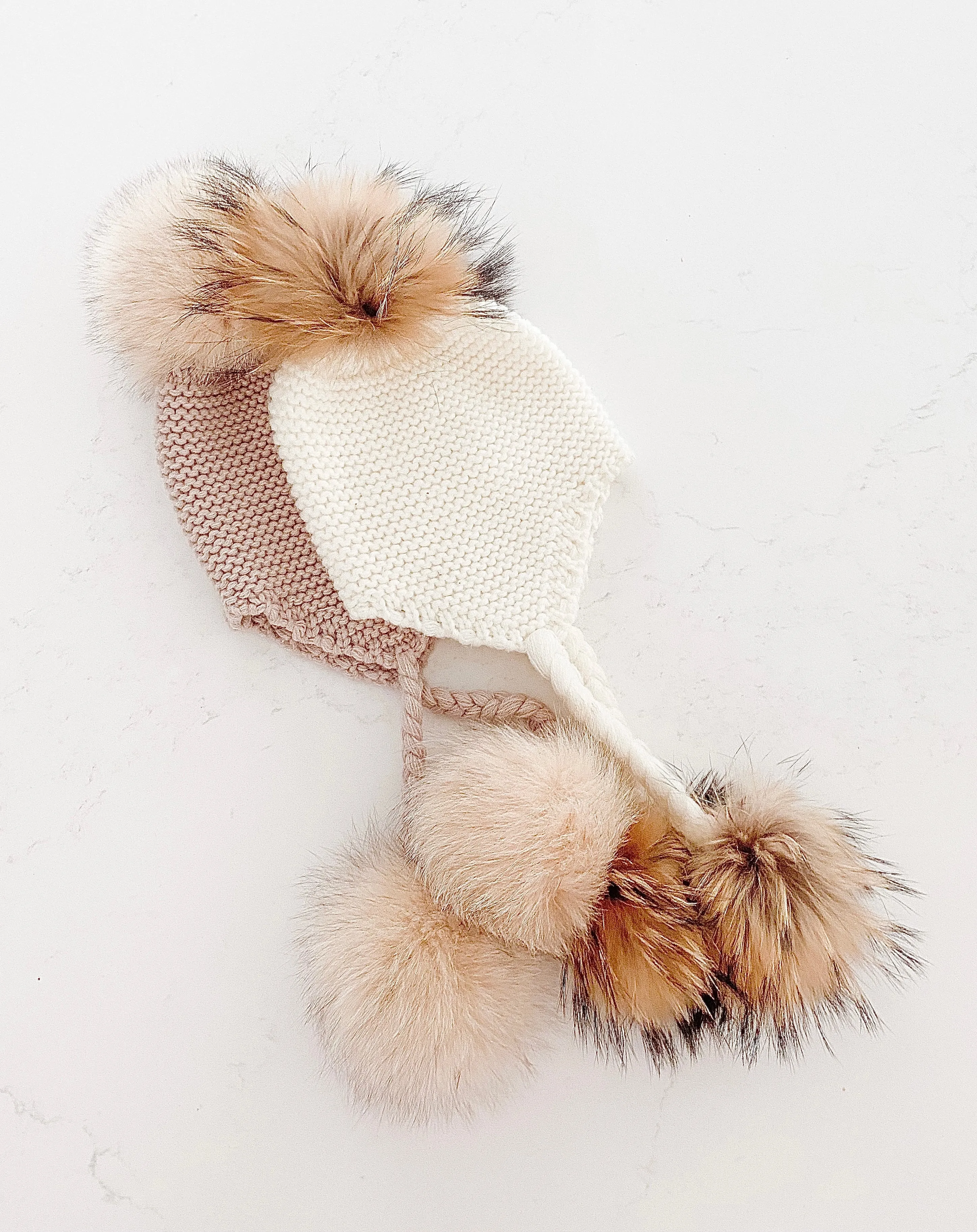 Furry Pom Pom Hat - White