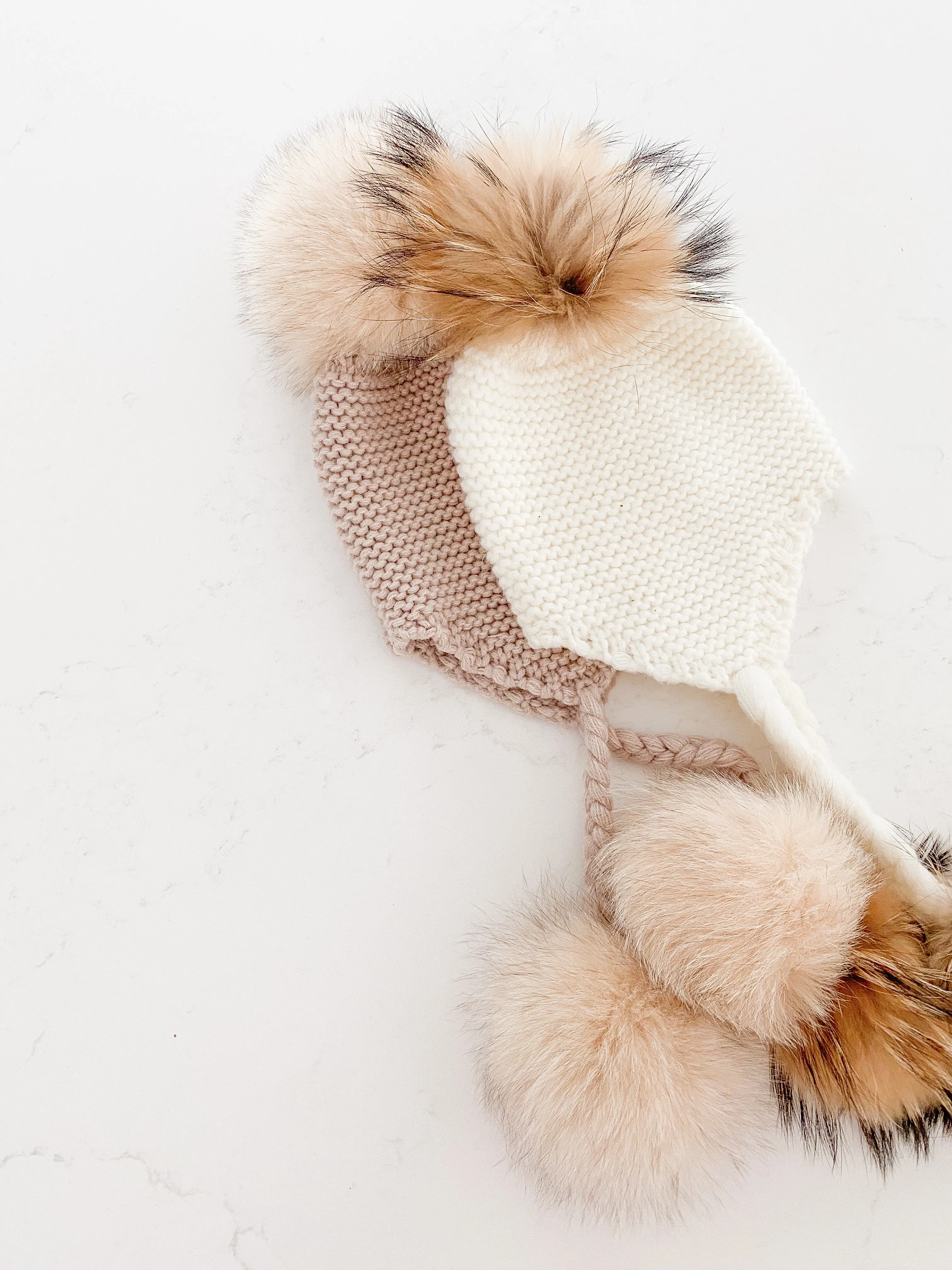 Furry Pom Pom Hat - White