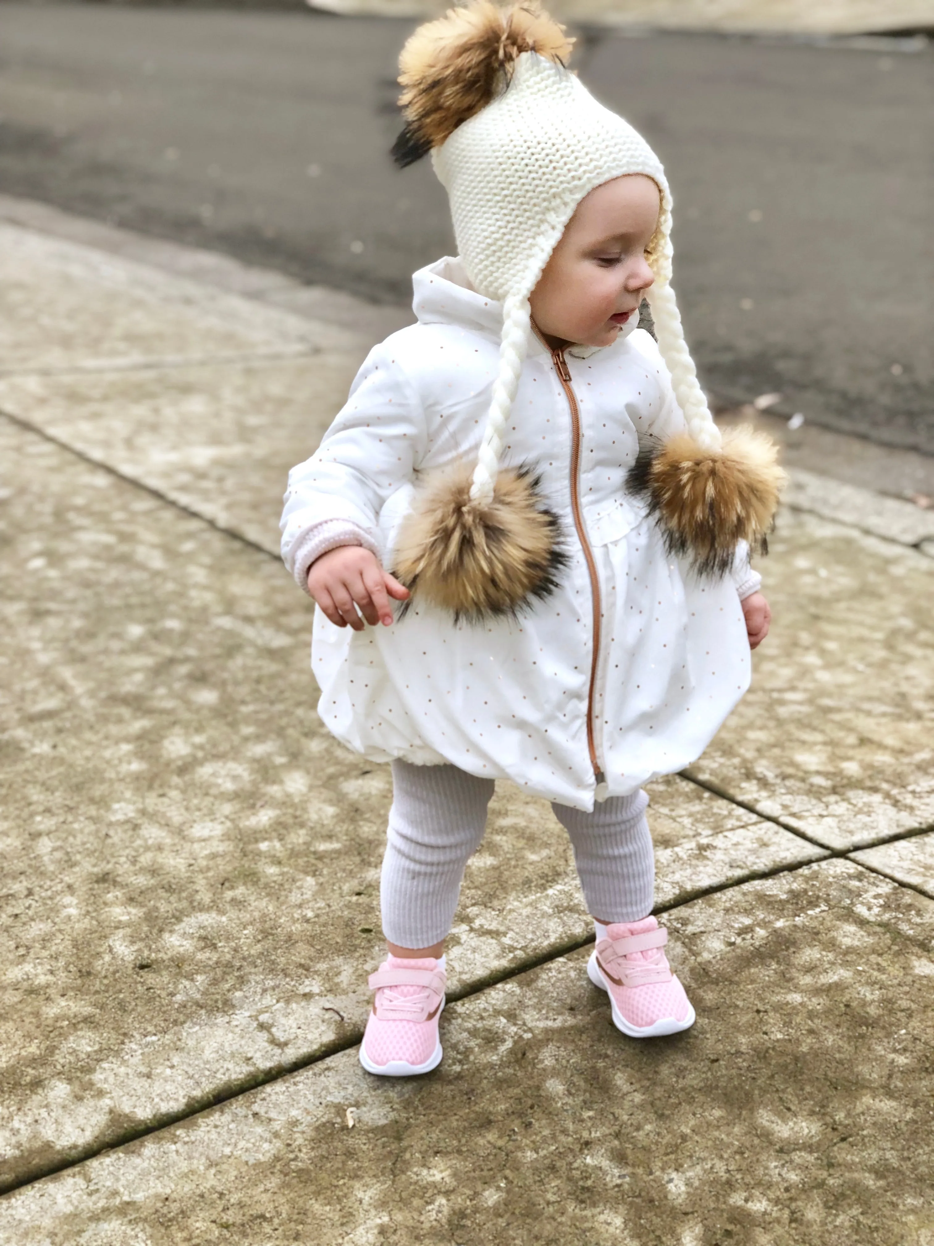 Furry Pom Pom Hat - White