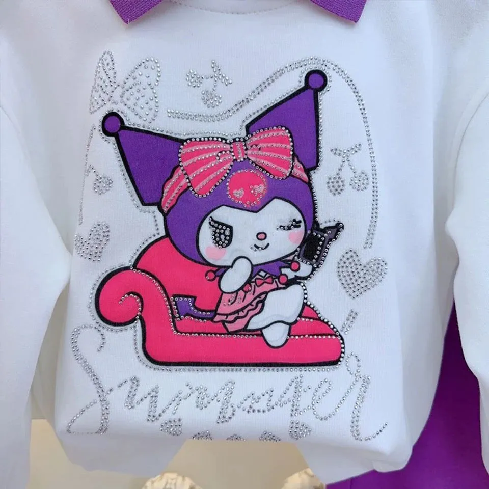 Girls Cartoon Printed Purple Tracksuit