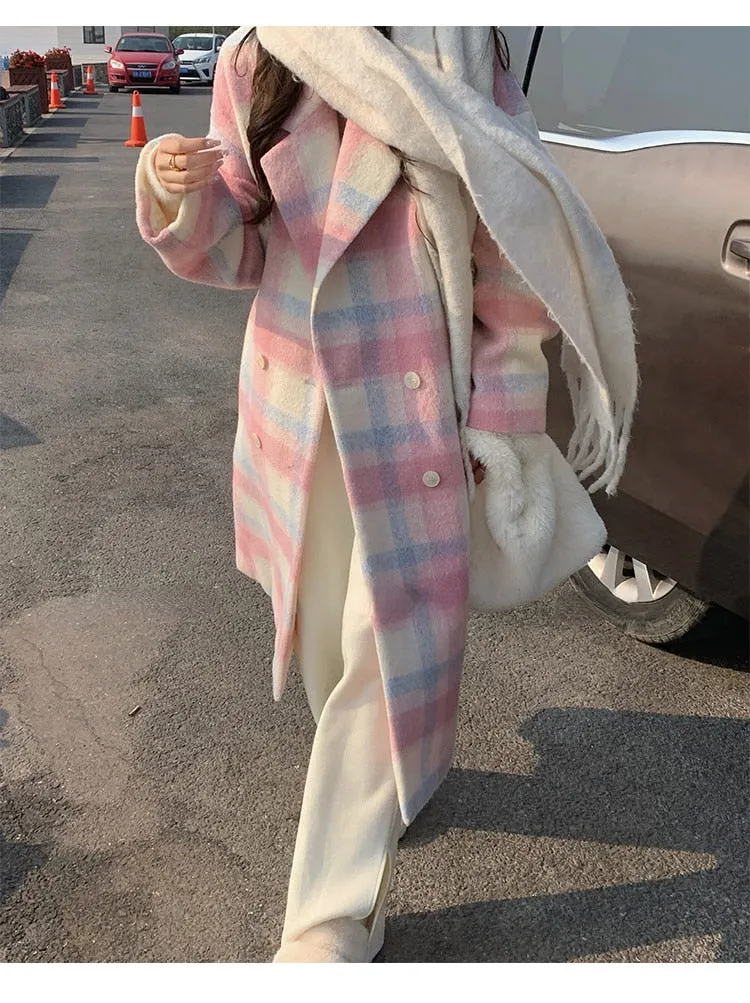 Gorgeous Rainbow woolen Women's long coat Korean style