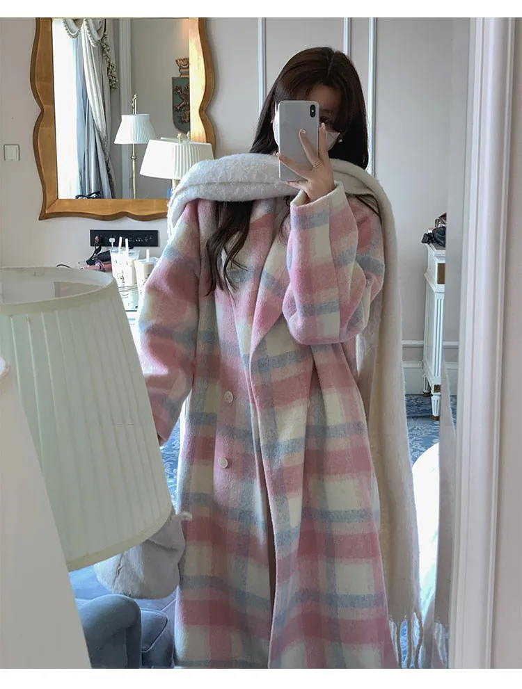 Gorgeous Rainbow woolen Women's long coat Korean style