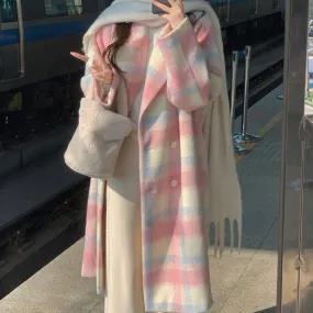 Gorgeous Rainbow woolen Women's long coat Korean style