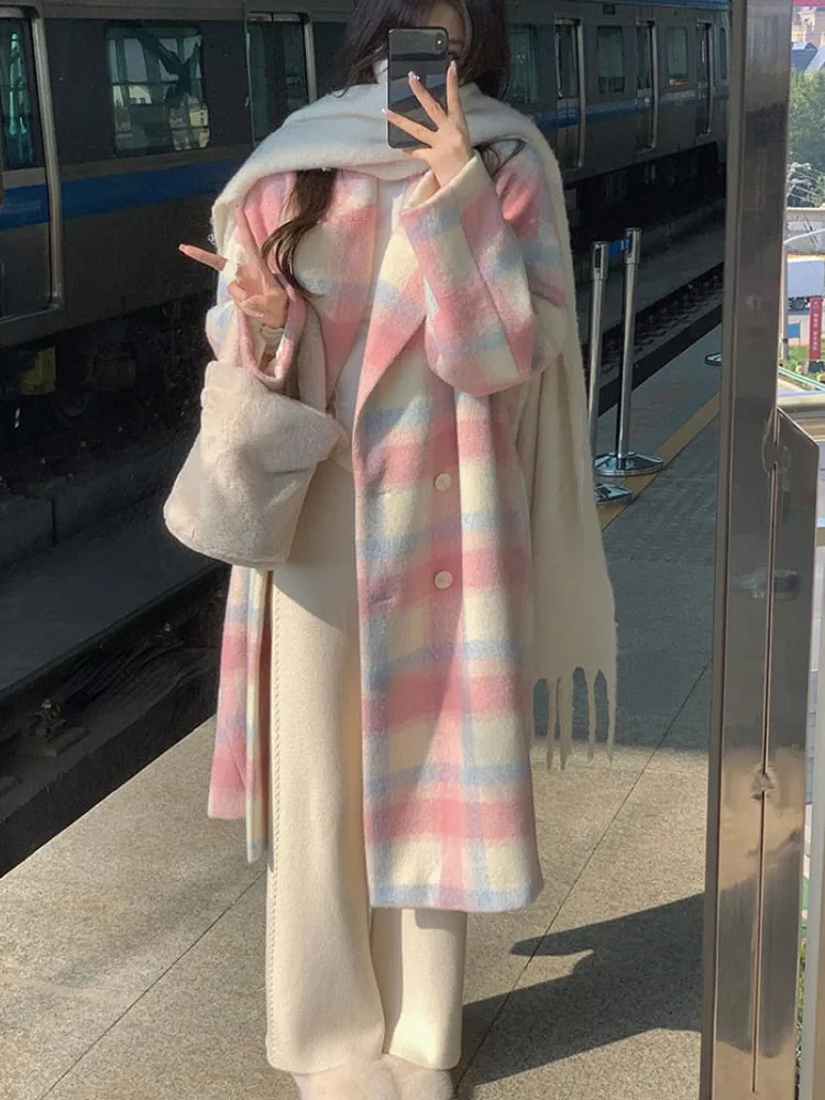 Gorgeous Rainbow woolen Women's long coat Korean style