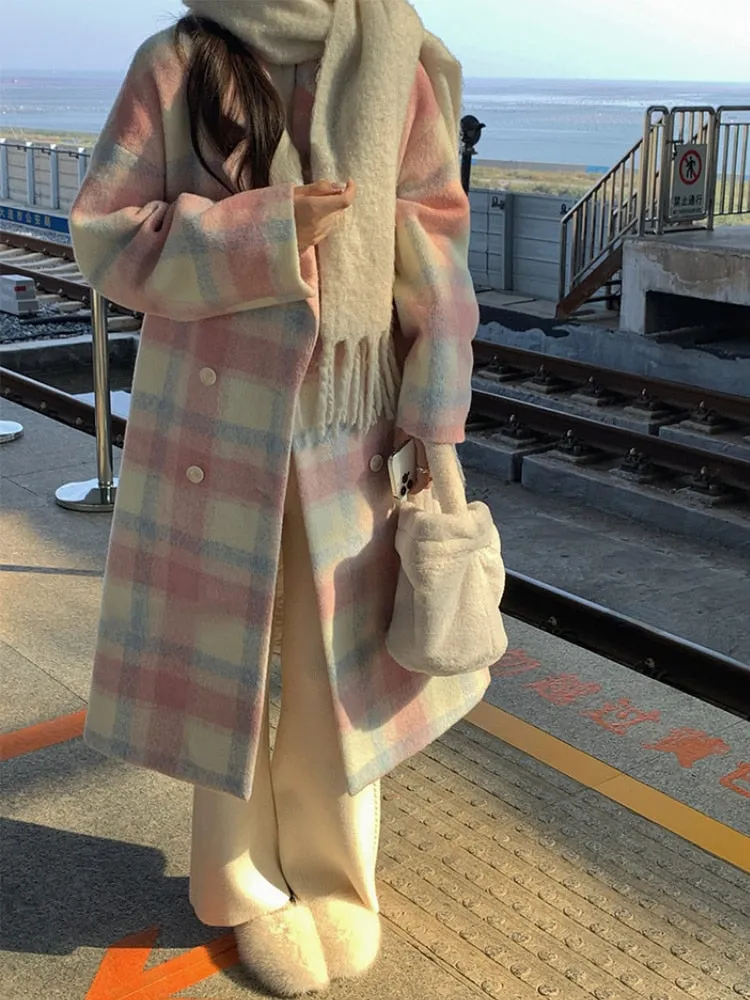 Gorgeous Rainbow woolen Women's long coat Korean style