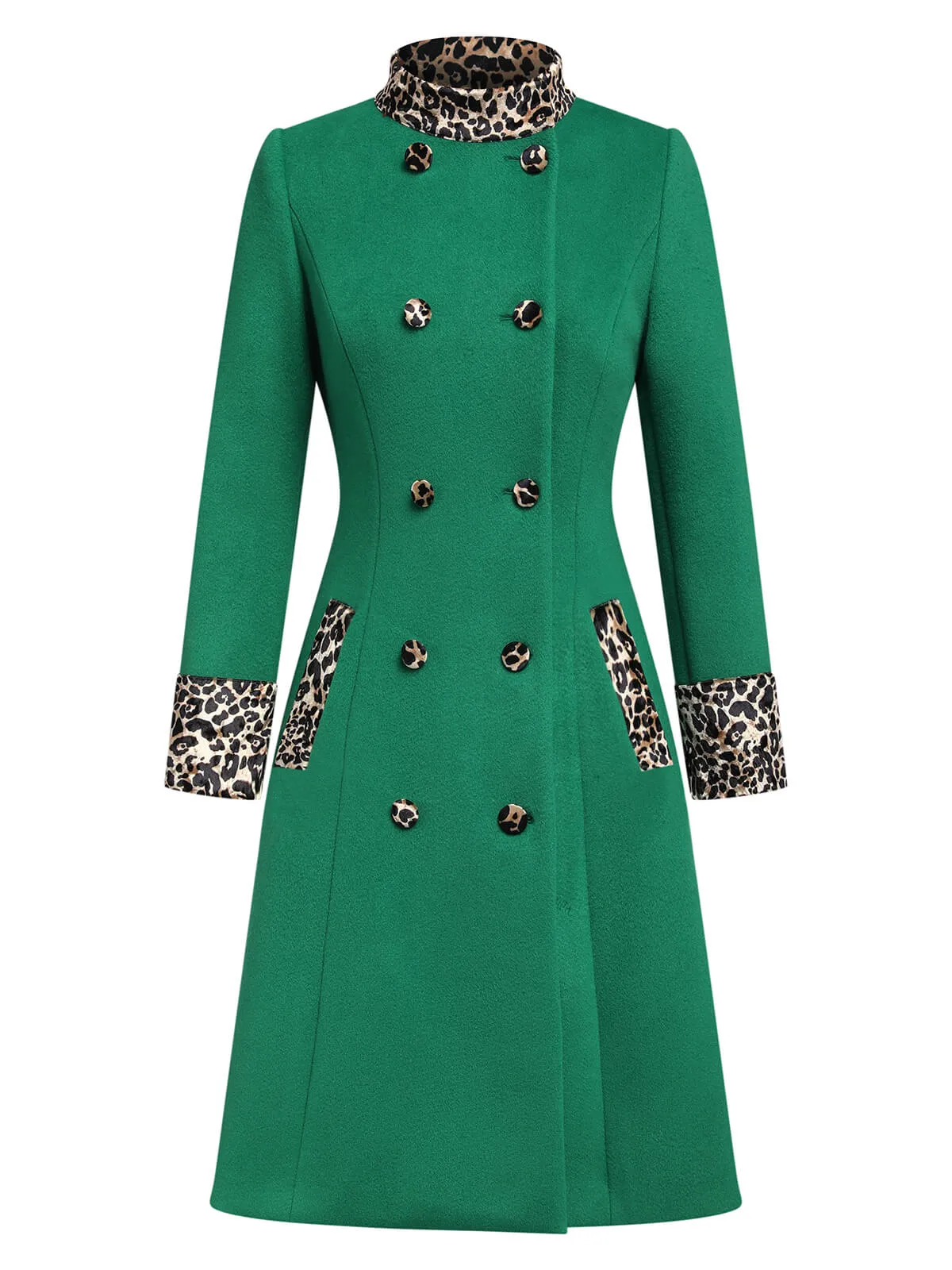 Green 1940s Leopard Patchwork Button Coat