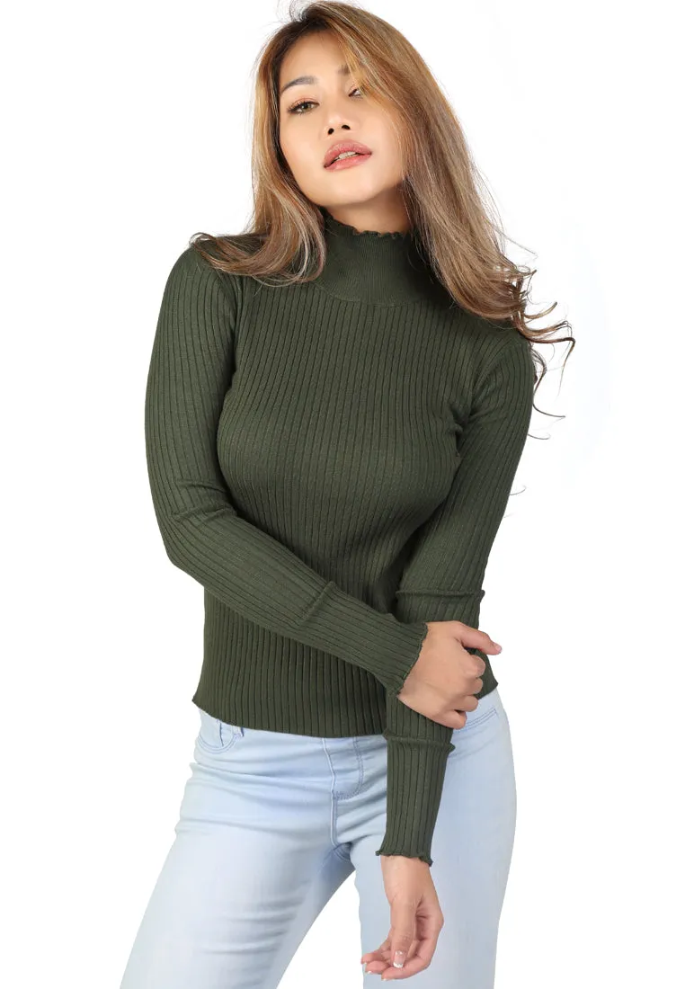 Green Turtleneck Striped Sweater