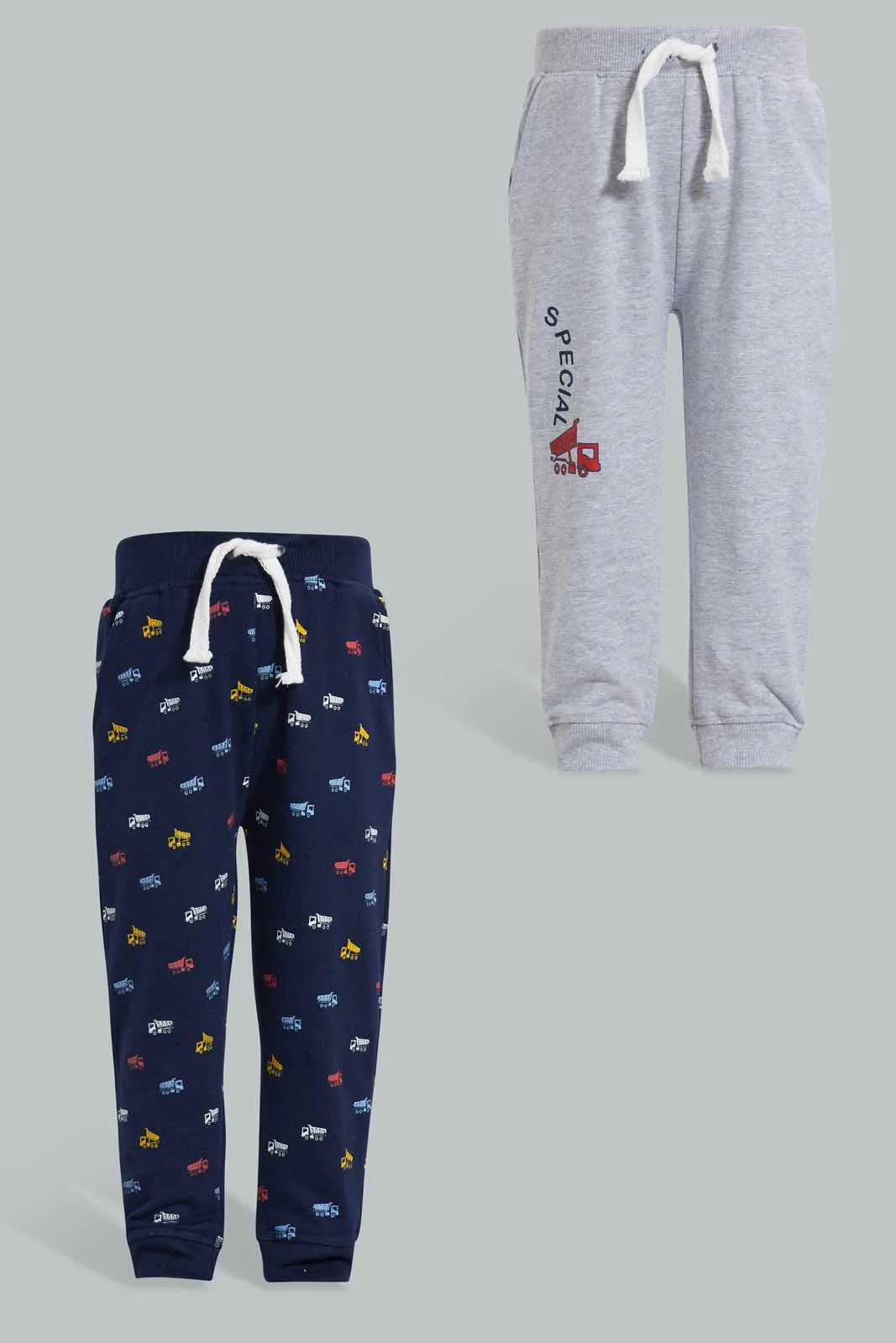 Grey And Navy Car Jogger For Baby Boys (Pack of 2)