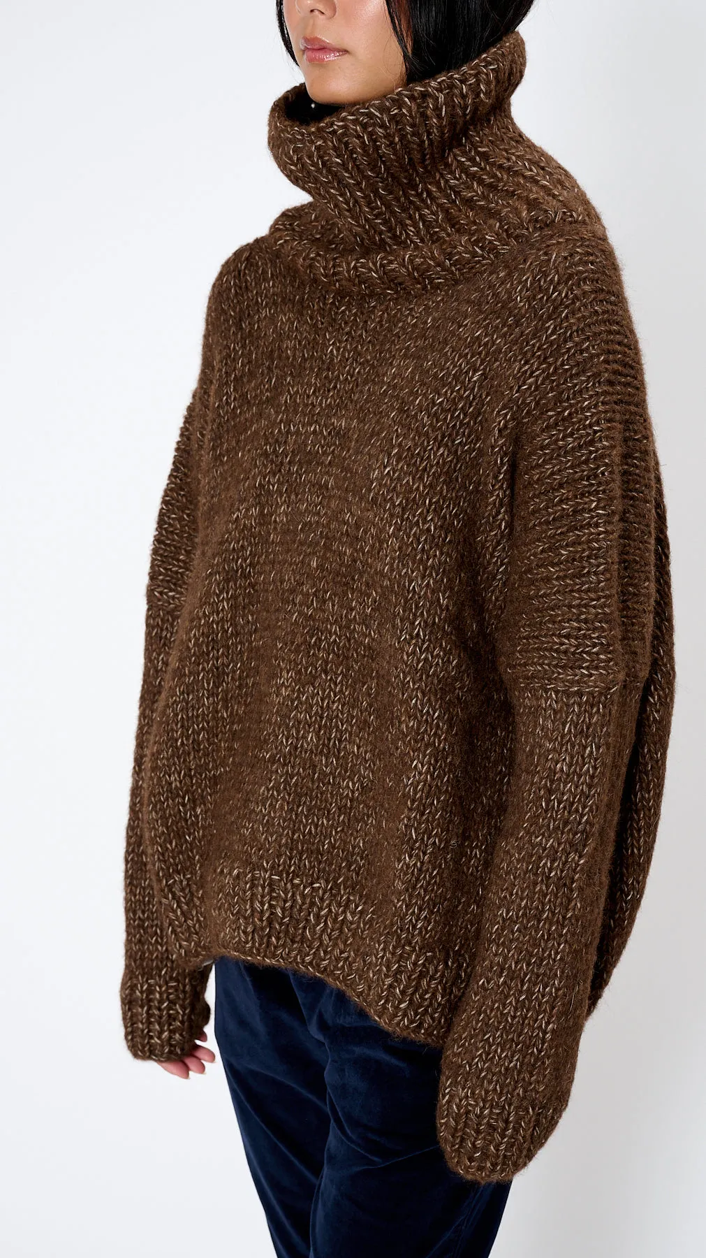 Handknit Eco Dolcevita Sweater in Coffee