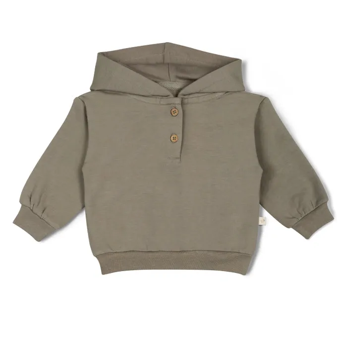 Henley Hoodie aus Bio-Fleece  - Olive