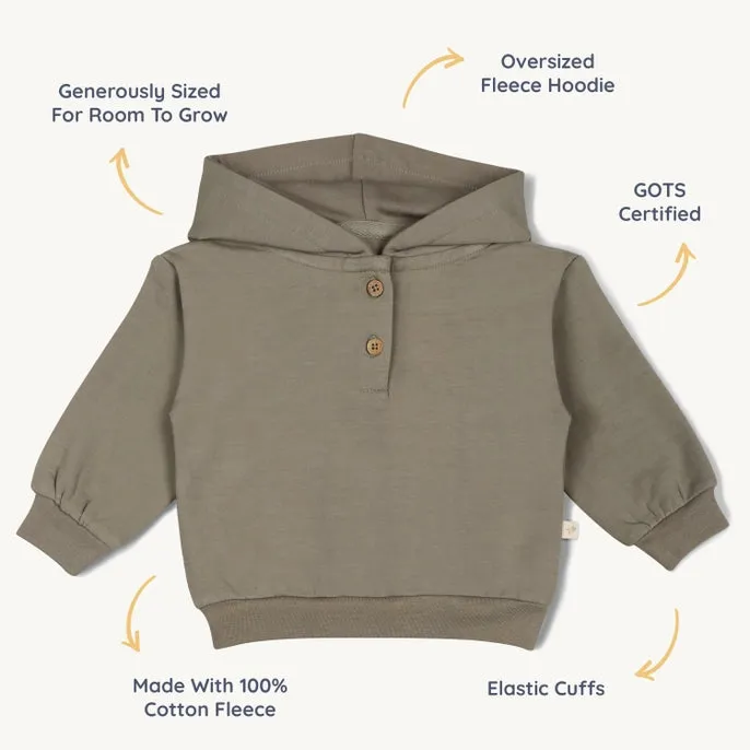 Henley Hoodie aus Bio-Fleece  - Olive