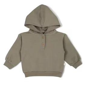 Henley Hoodie aus Bio-Fleece  - Olive