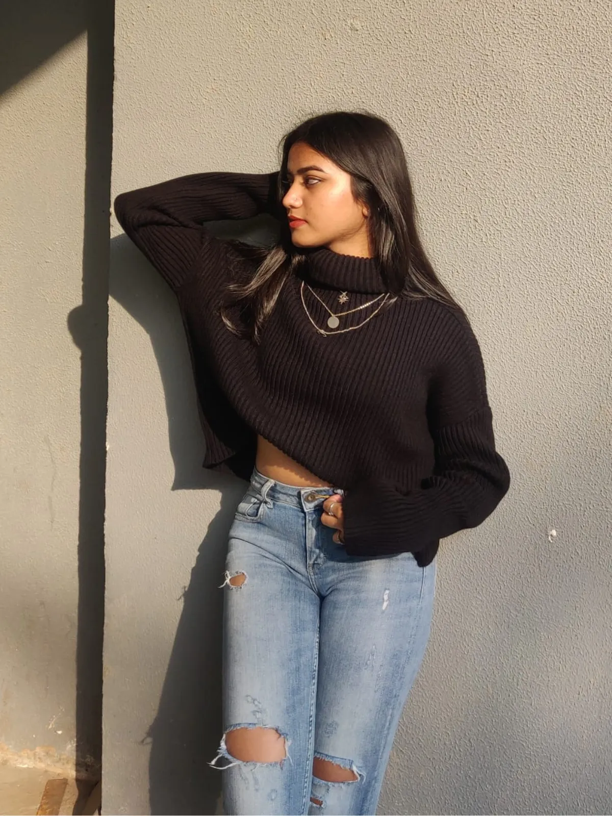 Ivana black oversized polo neck jumper