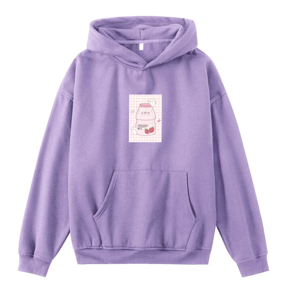 Kawaii Strawberry Yogurt Oversized Soft Hoodies