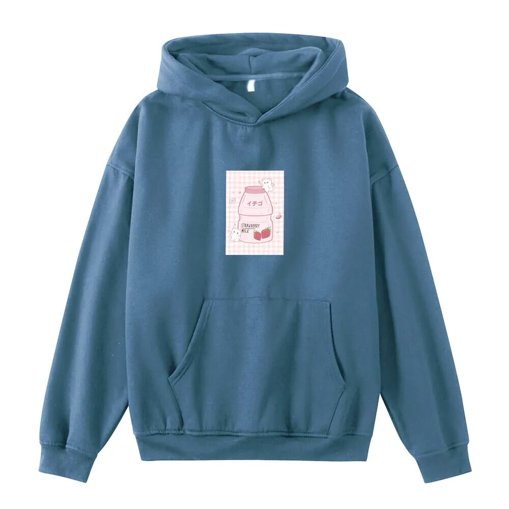 Kawaii Strawberry Yogurt Oversized Soft Hoodies