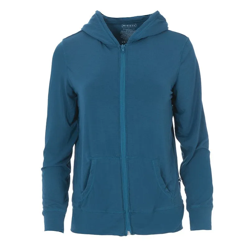 Kickee Pants Solid Women's Fleece Zip-Front Hoodie - Heritage Blue