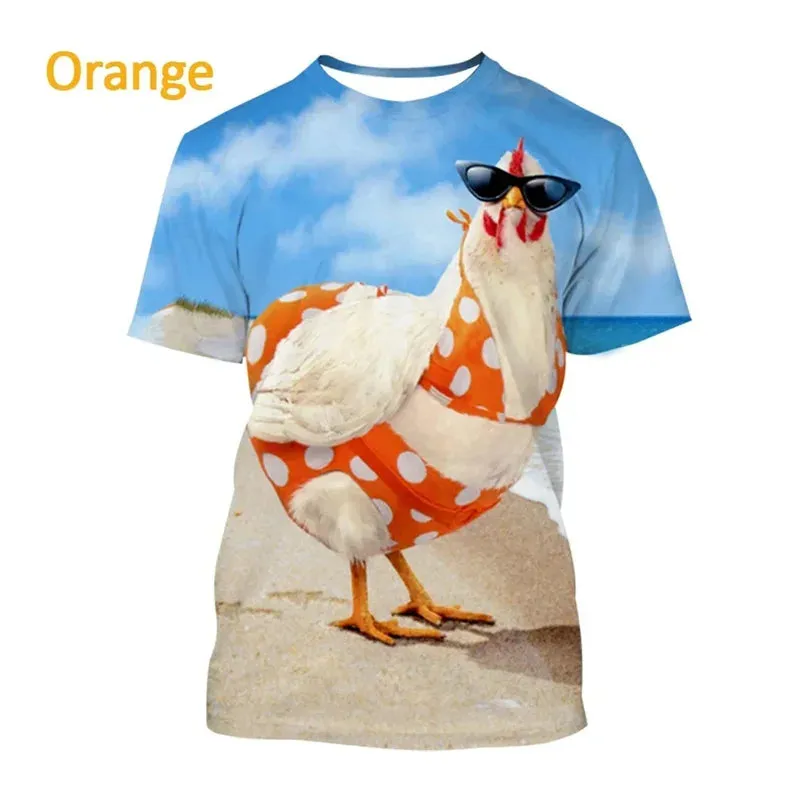 Kids size Chicken T Round Neck Short-Sleeve Loose.