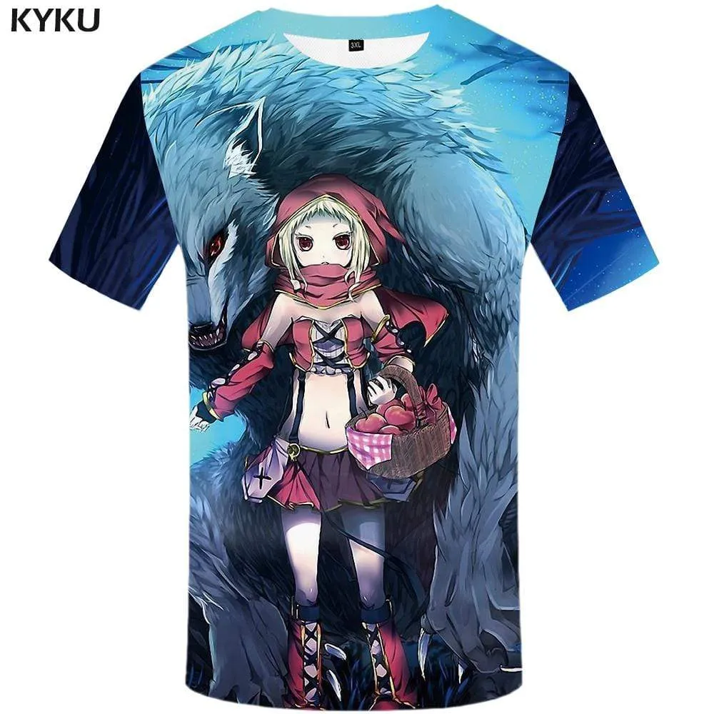 KYKU Wolf T-shirts Men Beauty Tshirt Anime Animal T-shirt 3d Apple T shirts Funny Character Tshirts Print Mens Clothing