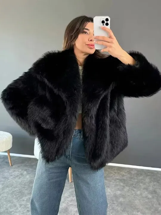 Laurel Shaggy Big Lapel Faux Fur Jacket