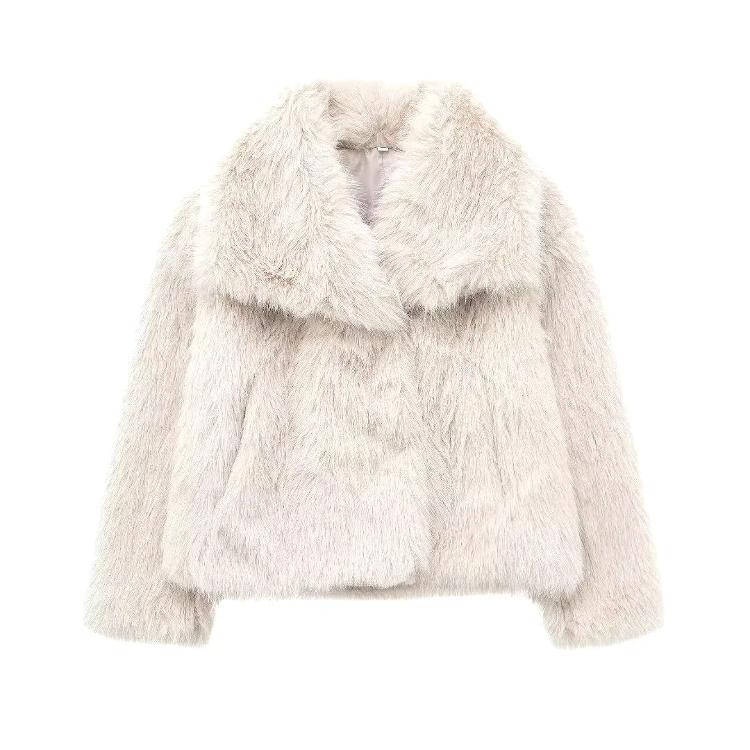 Laurel Shaggy Big Lapel Faux Fur Jacket