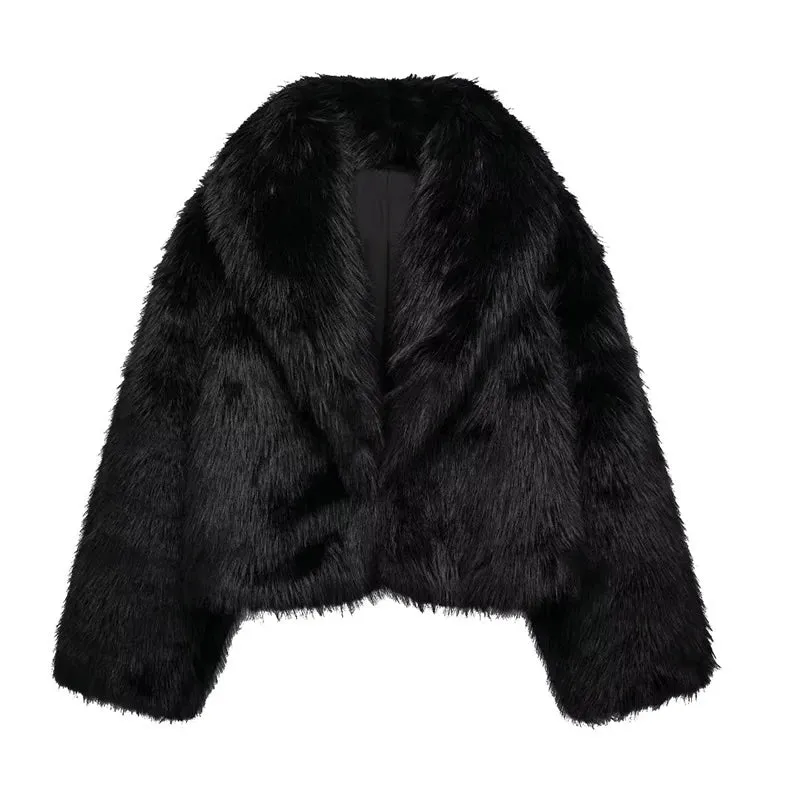 Laurel Shaggy Big Lapel Faux Fur Jacket