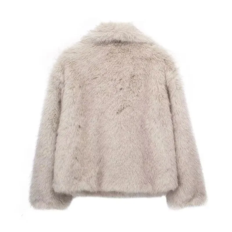 Laurel Shaggy Big Lapel Faux Fur Jacket