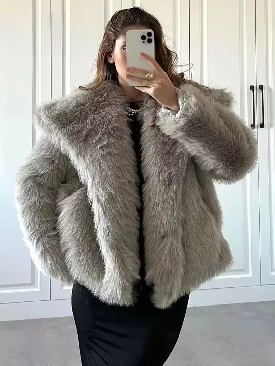 Laurel Shaggy Big Lapel Faux Fur Jacket