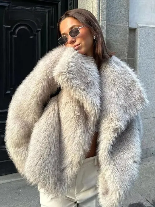 Laurel Shaggy Big Lapel Faux Fur Jacket