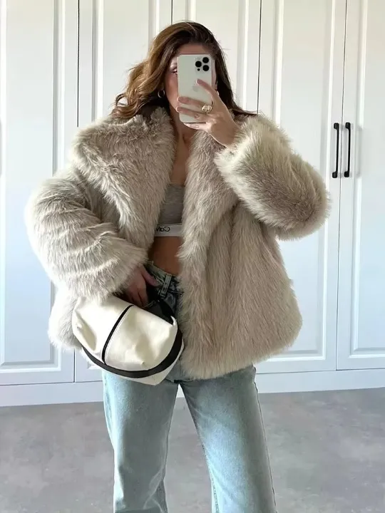 Laurel Shaggy Big Lapel Faux Fur Jacket