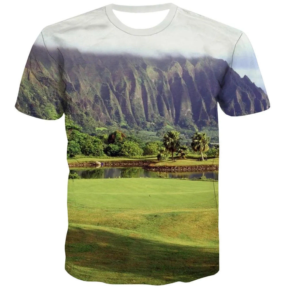 Lawn T-shirt Men Golf Tshirt Printed Forest Shirt Print Natural Tshirts Casual Game Tshirts Novelty