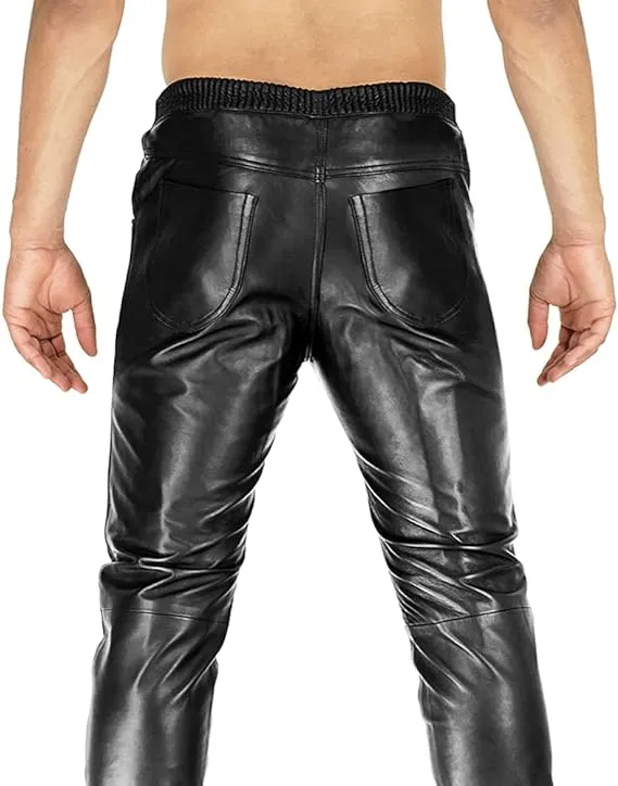 Leather Jackets Hub Mens Genuine Lambskin Leather Pants (Black, Leather Joggers) - 2304006